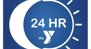 Blue logo for the 24 hour access YMCA