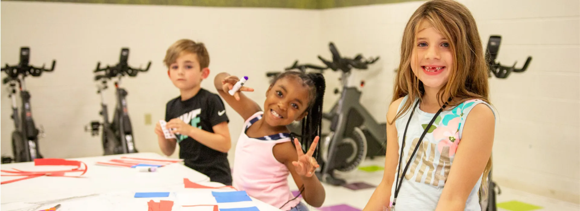Campers doing an american flag craft